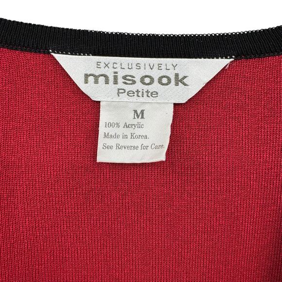 Exclusively Misook Petite Deep Red Knit Black Trim Layering Cardigan Sweater - Picture 9 of 10